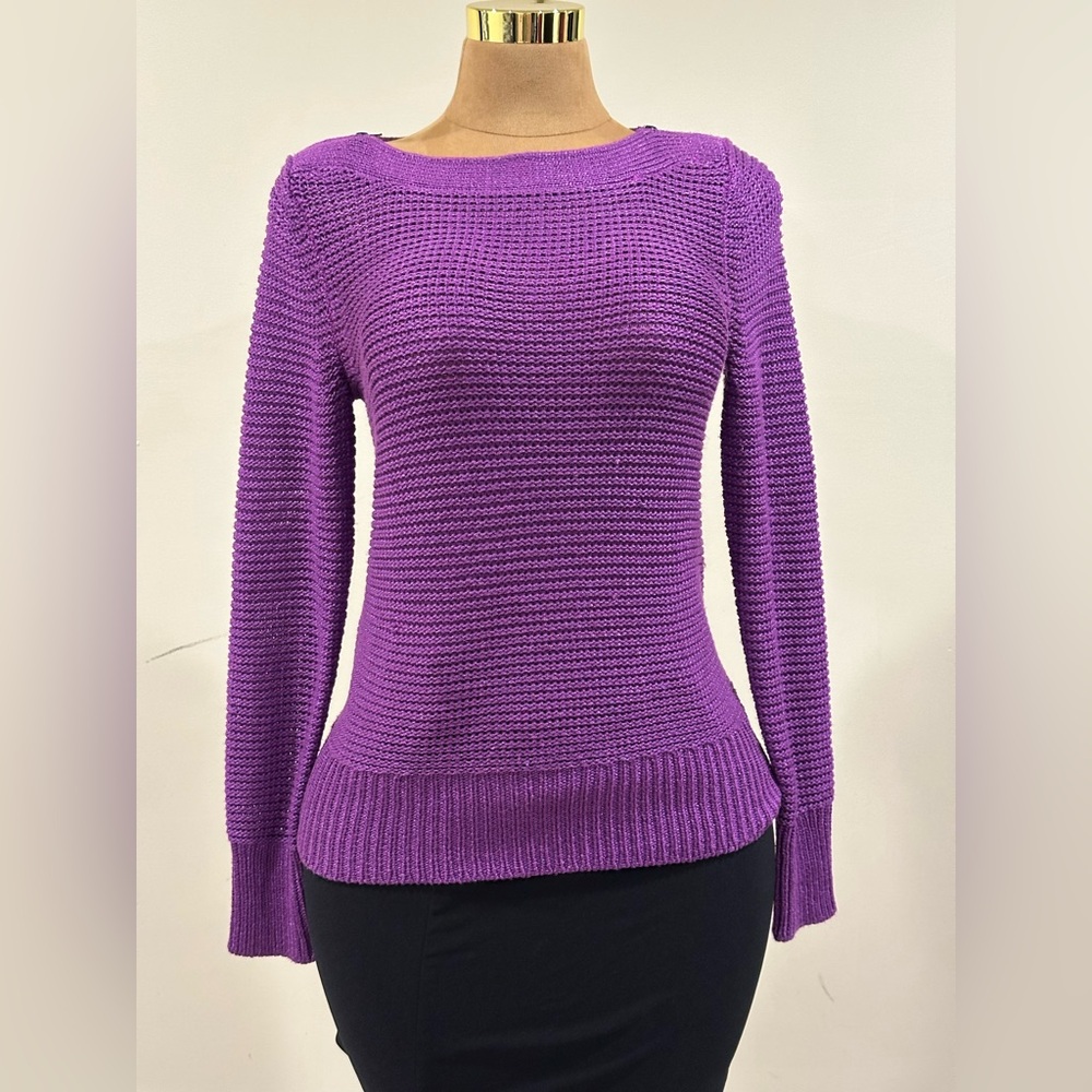 Calvin Klein Purple Knitted Long Sleeves Sweater. Zipper On Shoulders.Sz SP